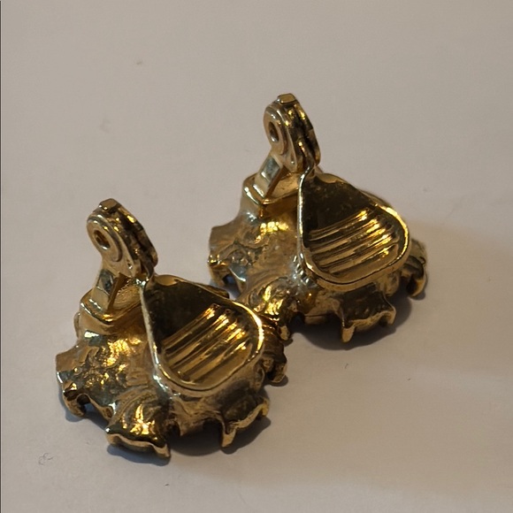 Vintage 1928 Multi Strand Black Bead Rhinestone Cross Necklace w/Clip Earrings - Picture 5 of 7